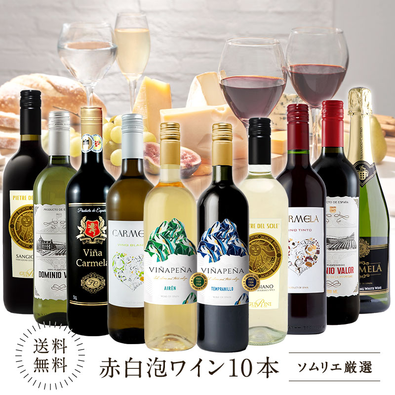 ソムリエ厳選 赤白泡 MIX 10本 ワインセット [W] [WT67]［常温］【4～5