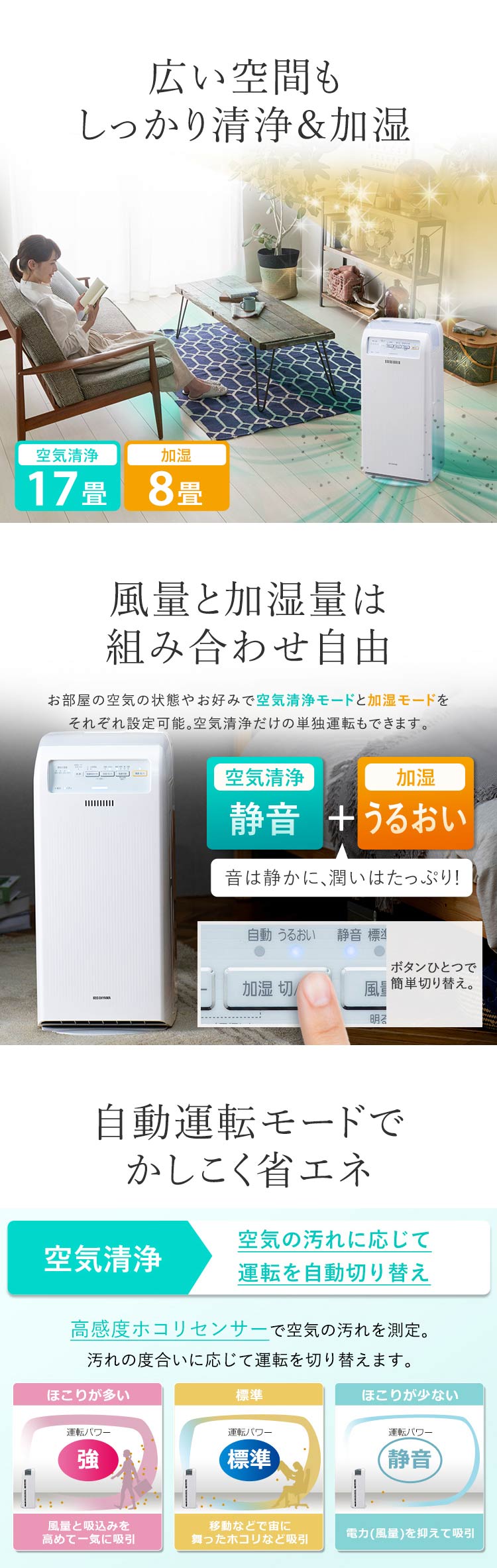 楽天市場】加湿空気清浄機 17畳 RHF-404-W ホワイト 加湿器 空気清浄機