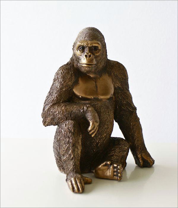 楽天市場】ゴリラ 置物 オブジェ おしゃれ ブロンズ風 雑貨 置き物