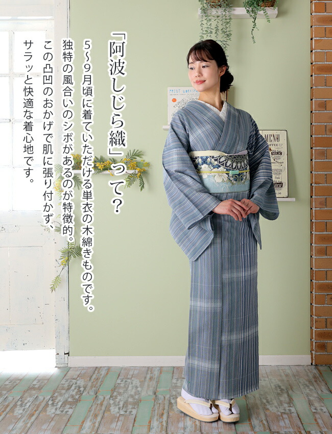 楽天市場】阿波しじら織り 木綿 着物 夏着物 浴衣 コットン着物 単衣