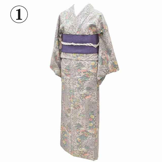 10%OFF☆P10倍／紬 名古屋帯 セット リサイクル着物 正絹 袷 帯締め