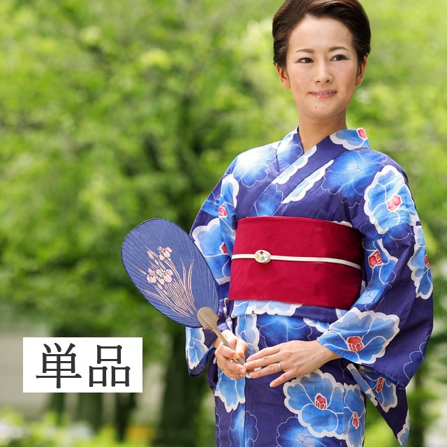 10%OFF☆P10倍／浴衣 レディース 単品 ゆかた 女性 綿 紺 椿 ネイビー