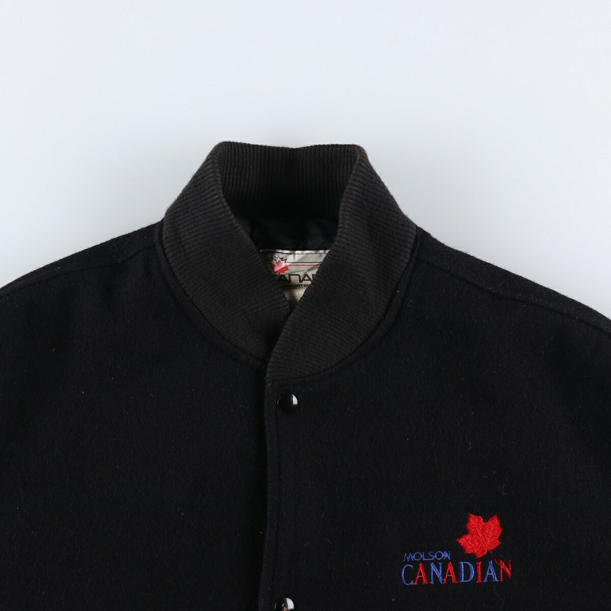 古着 90年代 CANADA SPORTSWEAR 袖革ウールボタンスタジャン バー