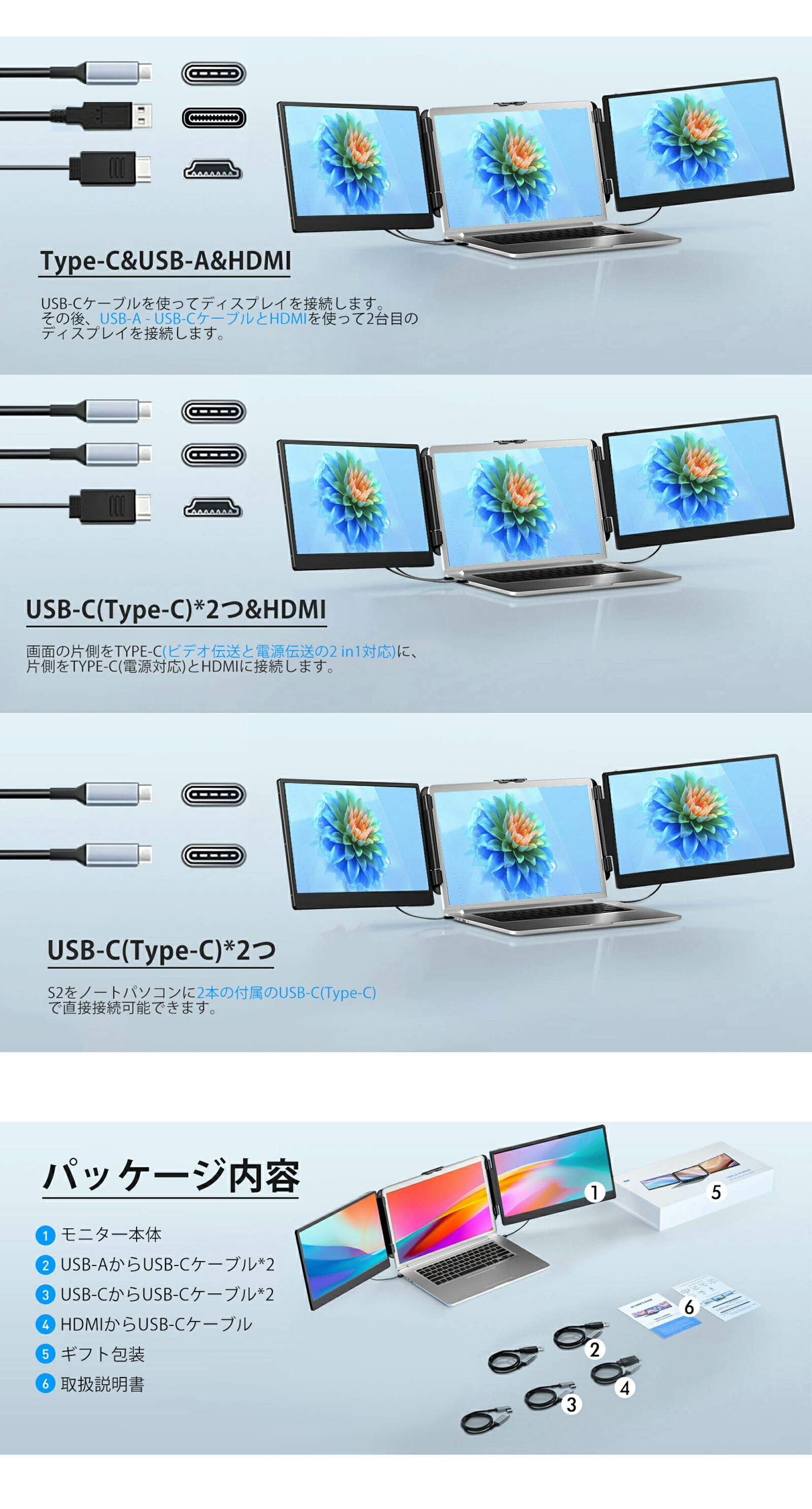 楽天市場】MIXFUN トリプルモニター モバイルモニター 14インチ