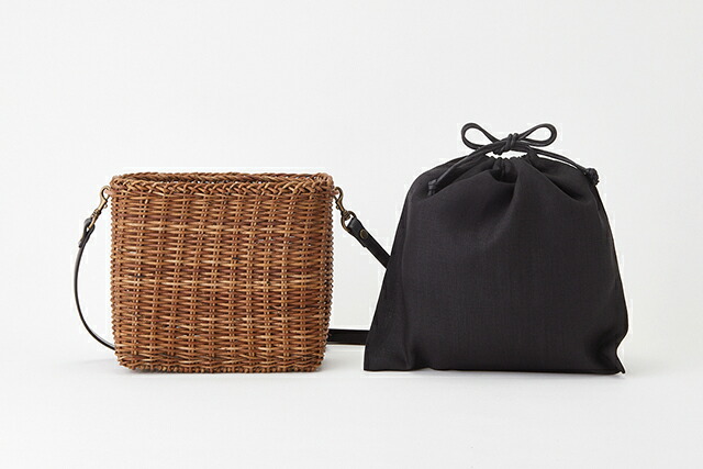 あけびショルダーバッグ(国産/並編み/リネン巾着袋)(約)幅21×マチ10