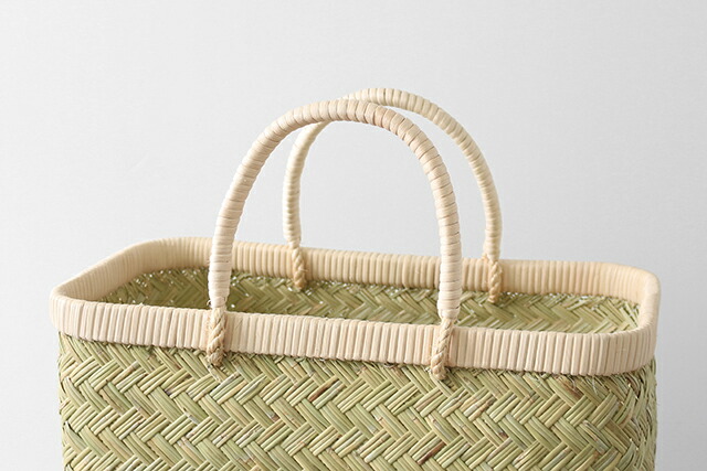 スズ竹市場かご(岩手県鳥越竹細工/籐ハンドル/小サイズ)(約)幅39×マチ