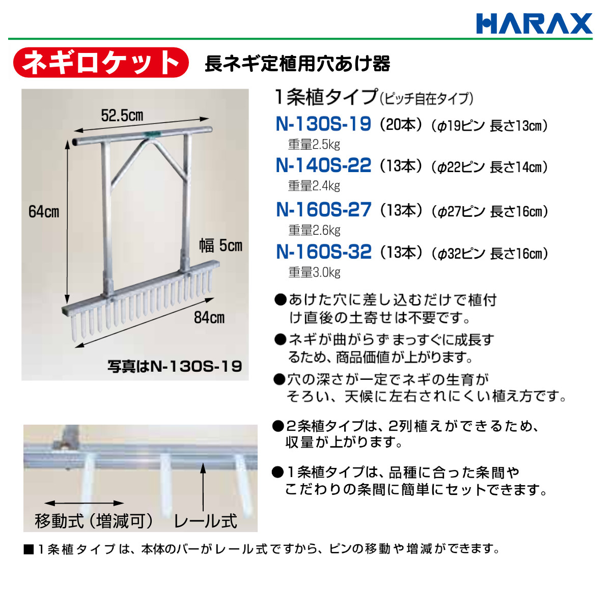 楽天市場】ハラックス 長ネギ定植用穴開け器 N-160S-27 ネギロケット