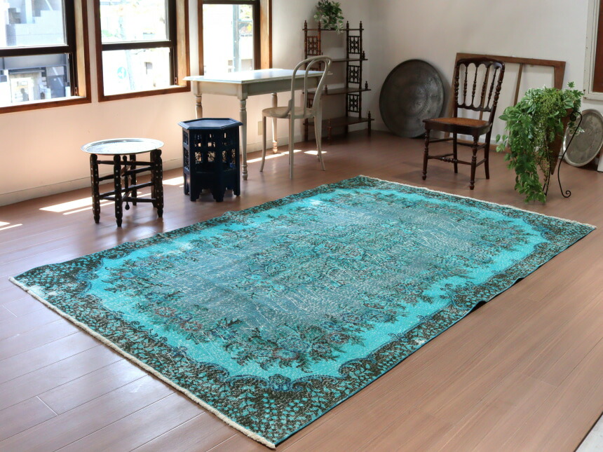 楽天市場】オーバーダイド ヴィンテージラグ ターコイズブルー 265