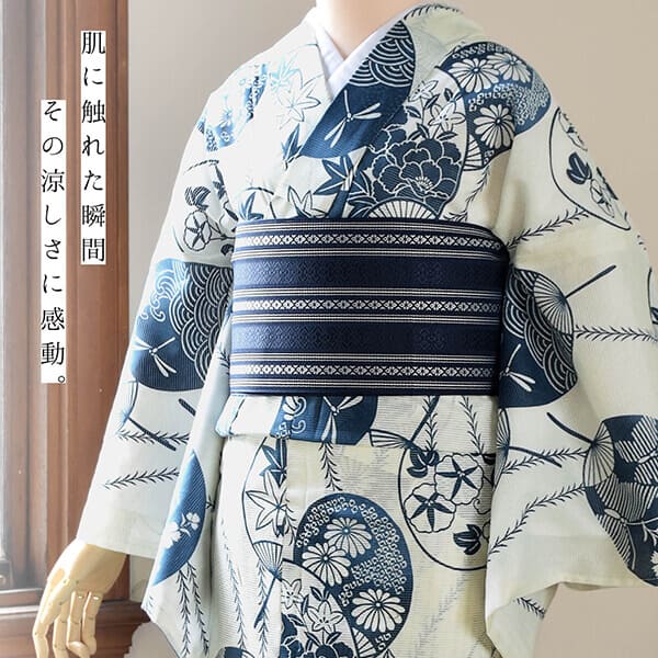 浴衣 レディース 単品 お仕立て上がり浴衣 綿絽浴衣「うちわ 薄