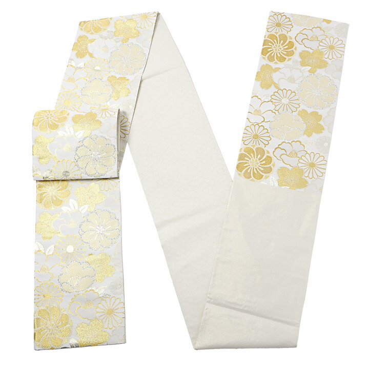 振袖 袋帯 単品「白地、金銀 四季花紋」日本製 お仕立て上がり 振袖用