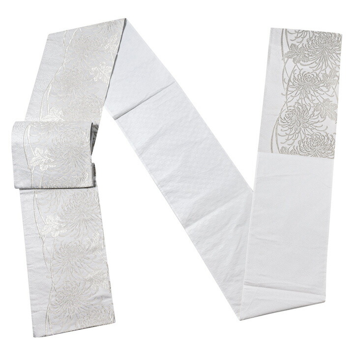 振袖 袋帯 単品「白地 白銀 糸菊」六通柄 日本製 お仕立て上がり 振袖