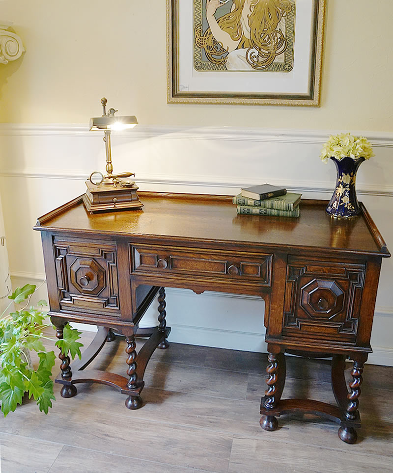 楽天市場】イギリス製 アンティーク家具 両袖デスク 机 オーク材