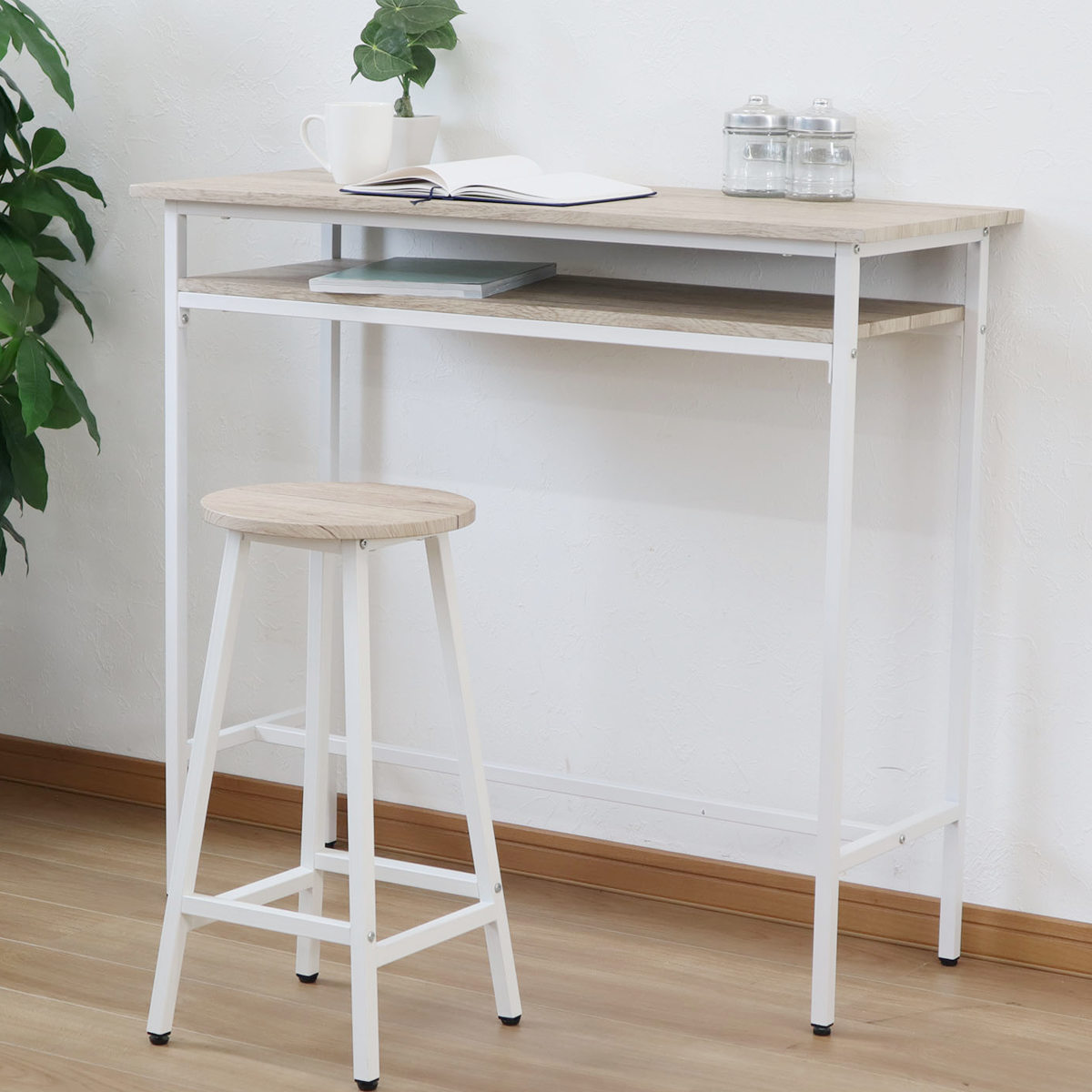 楽天市場】カウンターテーブル 幅100cm 高さ90cm ラック 木目調