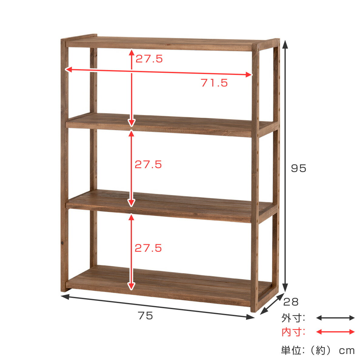 楽天市場】オープンラック 4段 木製 ディスプレイラック ウッド