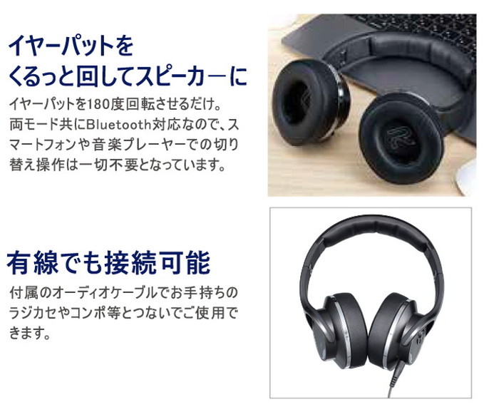 楽天市場】スピーカーにもなるヘッドホン 音楽 イヤホン 無線