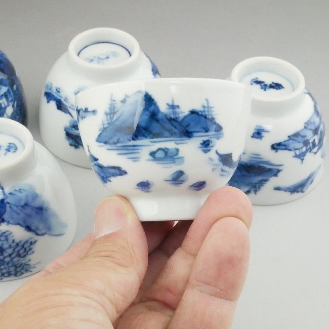 染付山水煎茶碗揃え 昭阿弥 - 京焼清水焼 松韻堂