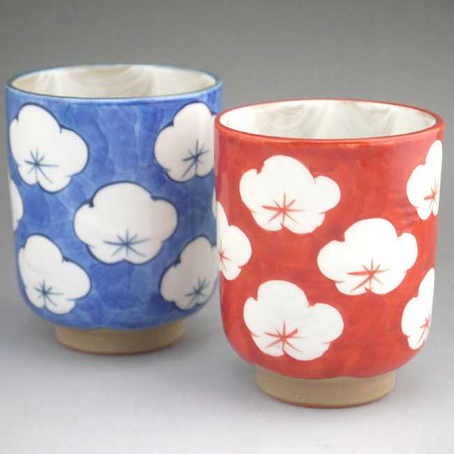 青赤小梅夫婦湯呑 陶あん - 京焼清水焼 松韻堂