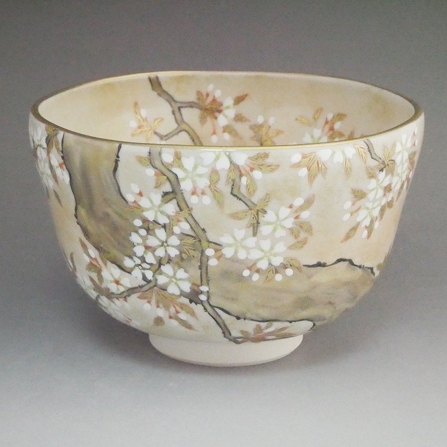 色絵琳派桜抹茶茶碗 善昇 - 京焼清水焼 松韻堂