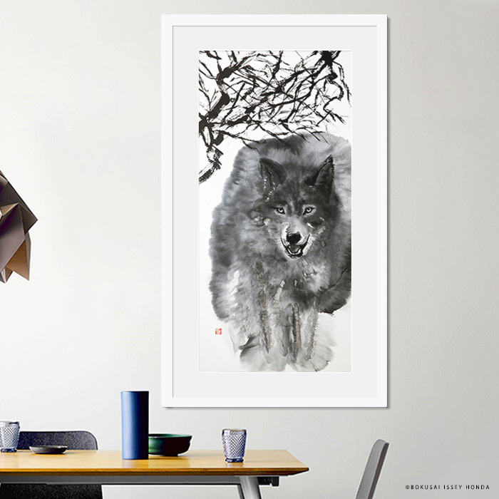 楽天市場】本田一誠 狼水墨画【気】日本オオカミ モダンなグレイッシュ
