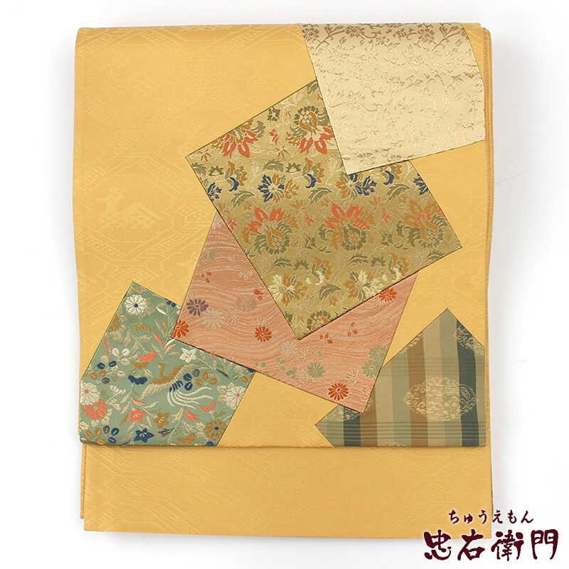 中古】 袋帯 リサイクル レディース 正絹 金 色紙柄 切りバメ 有栖川
