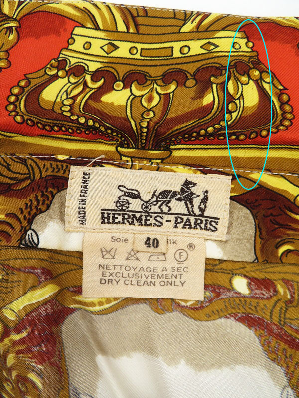 HERMES】エルメス『シルク 長袖シャツ MUSEE 博物館 size40