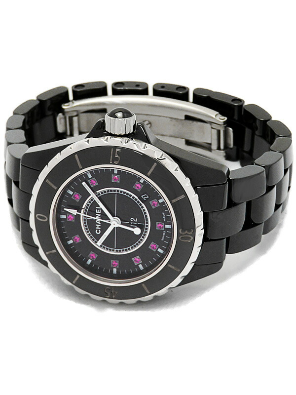 CHANEL】シャネル『J12 ブラックセラミック 12Pルビー 33mm』H1634