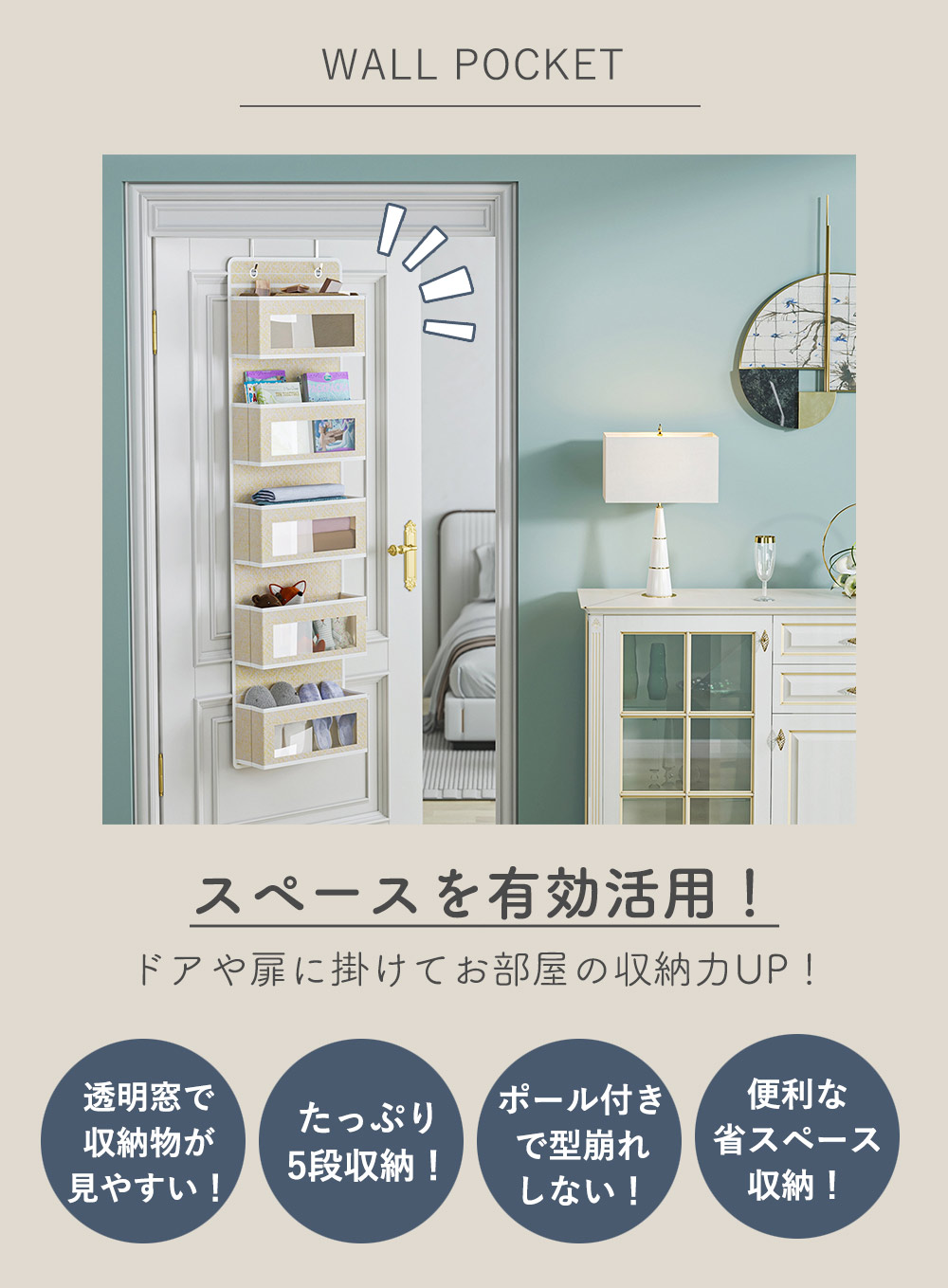 楽天市場】ウォールポケット 不織布ウォールポケット ドア掛け 収納式
