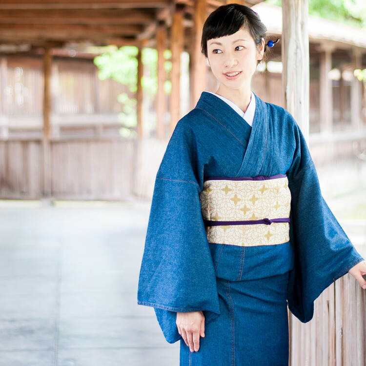 楽天市場】デニム着物 名古屋帯 セット 松葉仕立て 草履 レディース