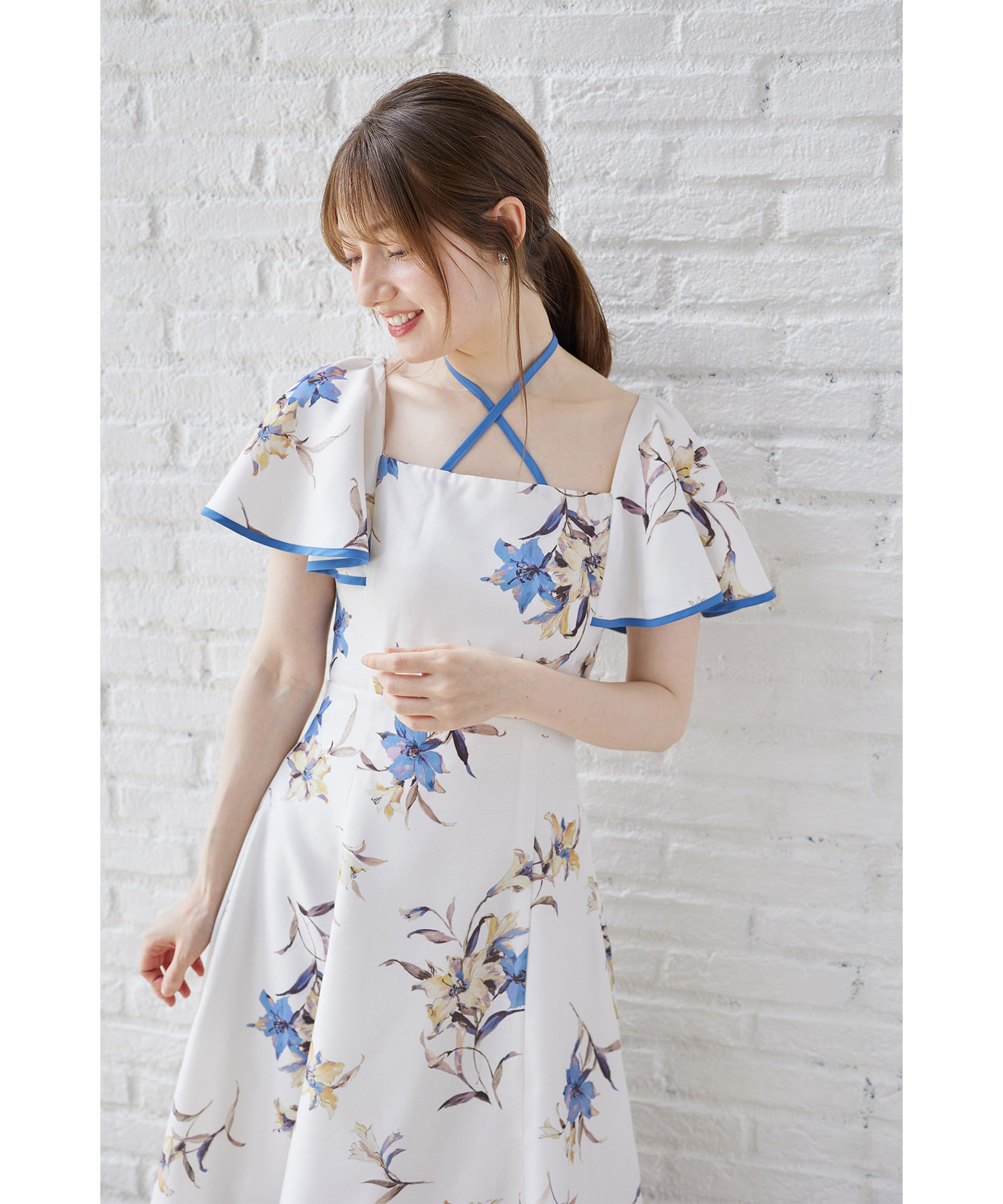 ヨーコチャン フレアスリーブバックプリーツドレス ワンピース ライト