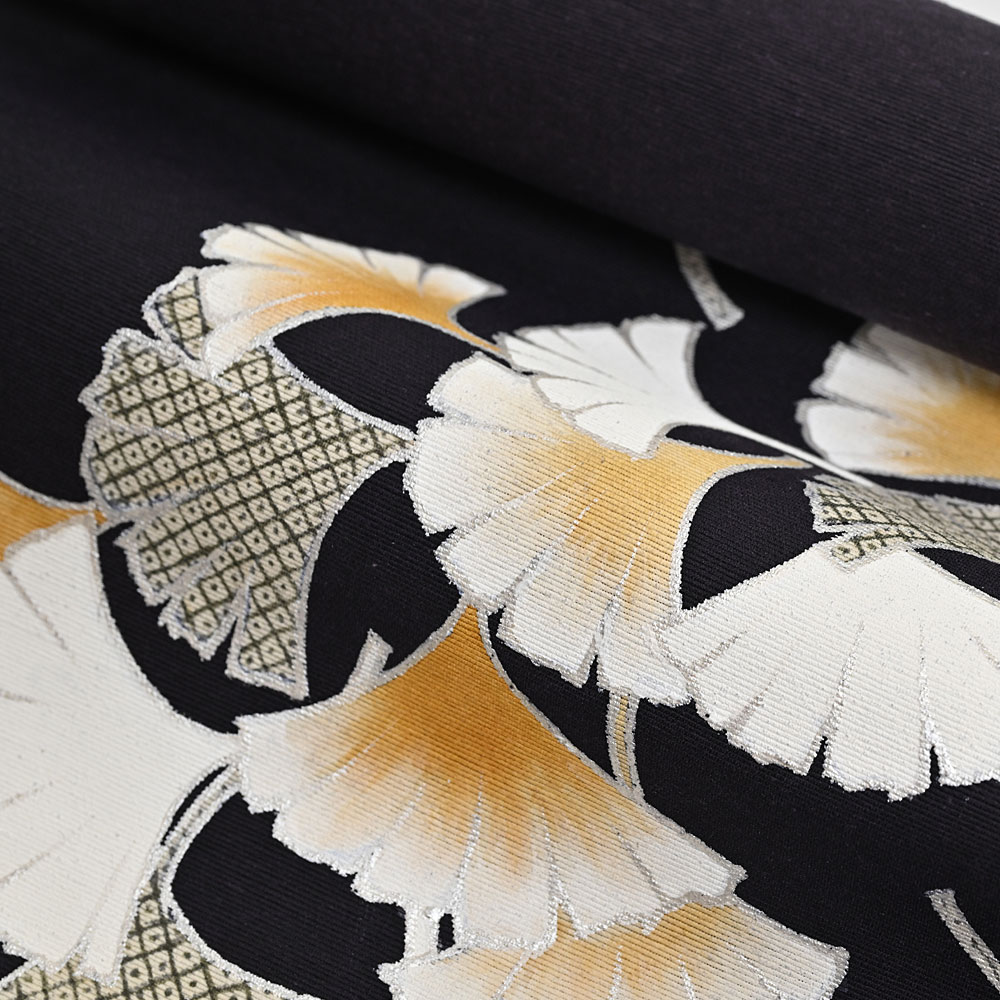 お仕立て代込＞名古屋帯 染め帯 九寸帯 塩瀬 イチョウ 銀杏 紺 お太鼓