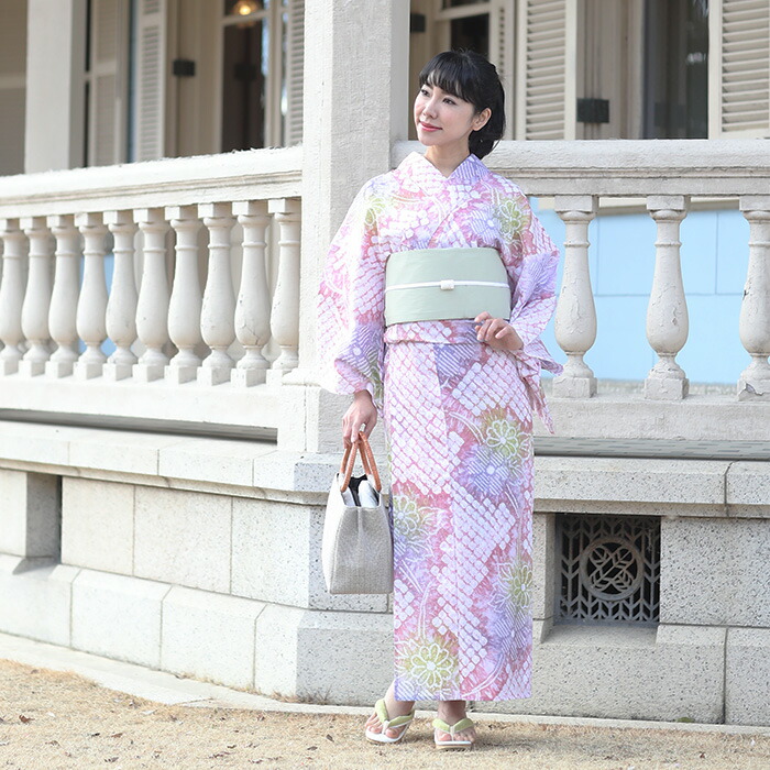 □夏涼浴衣 有松総絞り 可愛い花柄 身丈約159cm □夏涼浴衣 有松総絞り