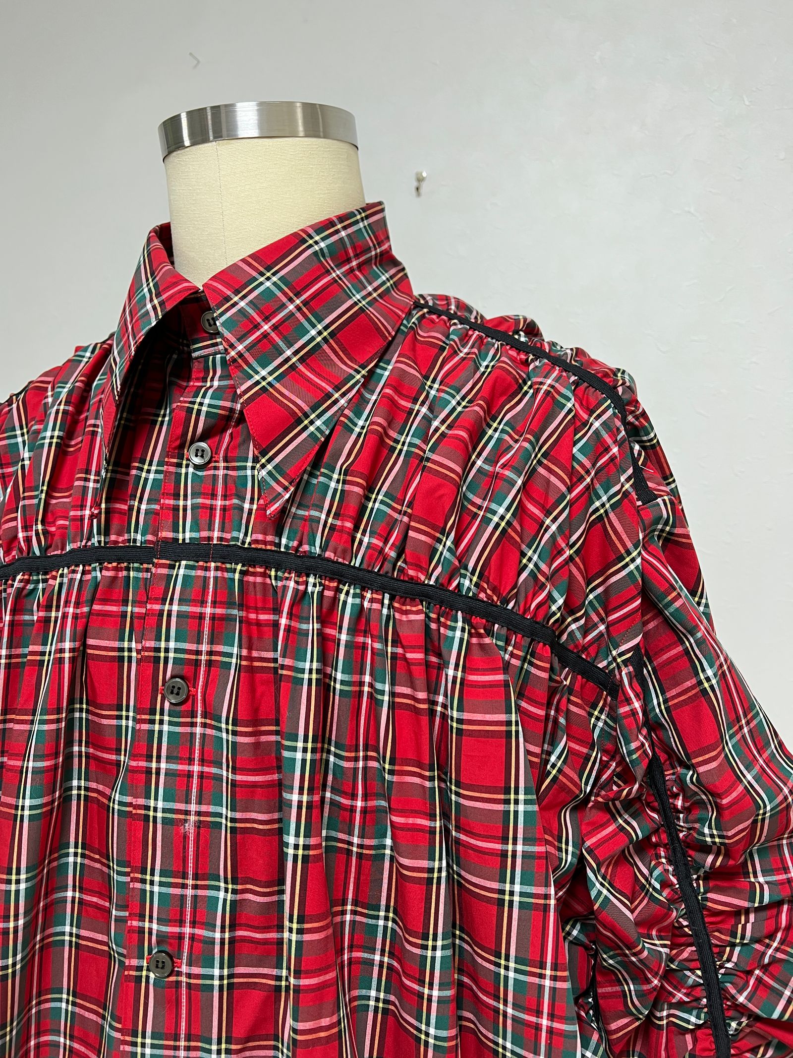 KIDILL - ギャザード シャツ - GATHERED SHIRT NAVY RED CHECK