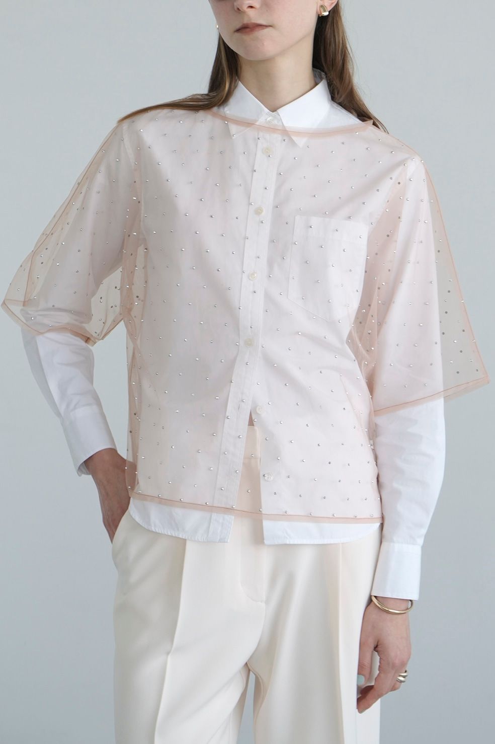 CLANE - ラインストーンシアートップス - RHINESTONE SHEER TOPS BLACK