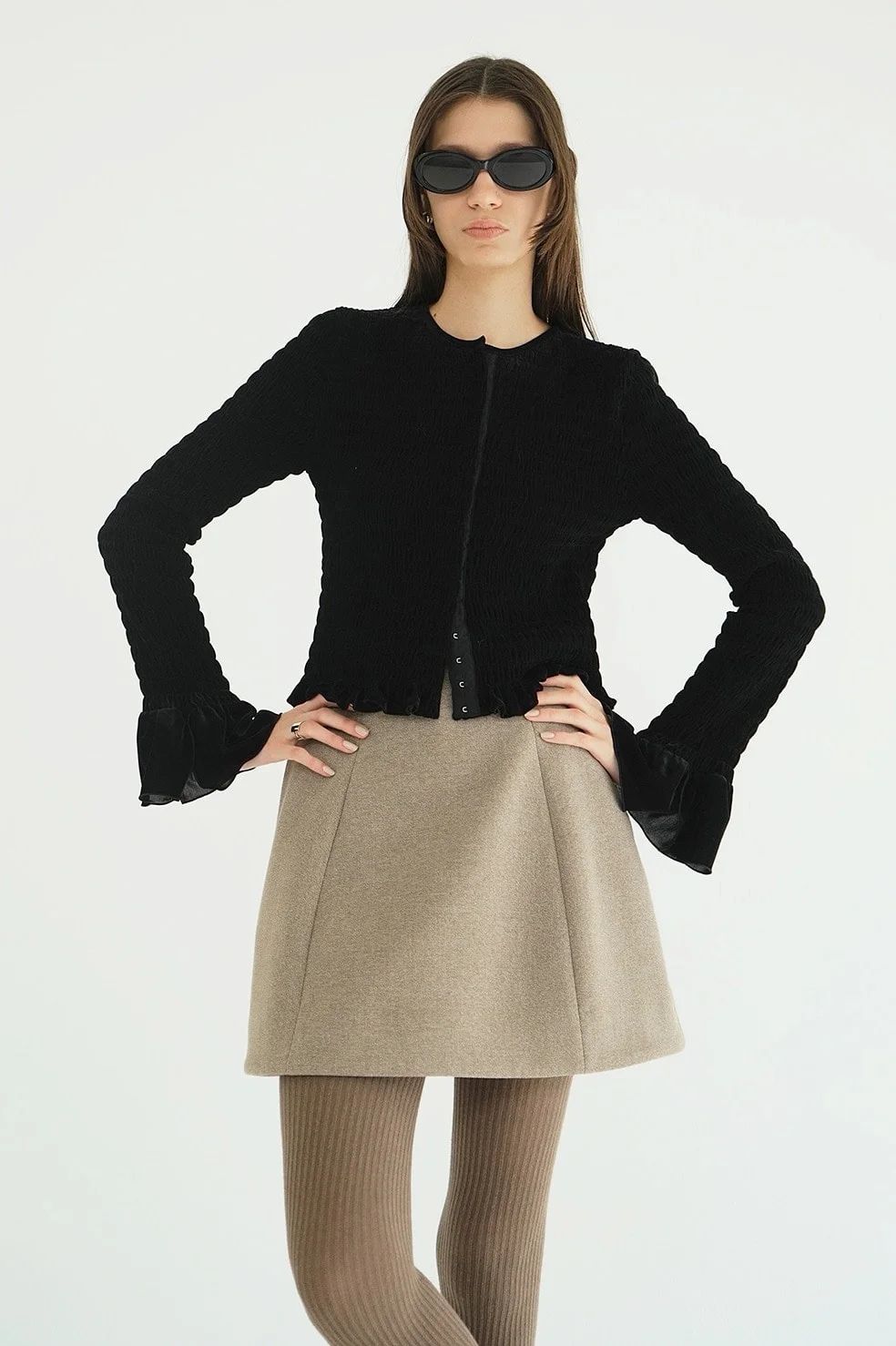 CLANE - シャーリング デザイン ブラウス - SHIRRING DESIGN BLOUSE