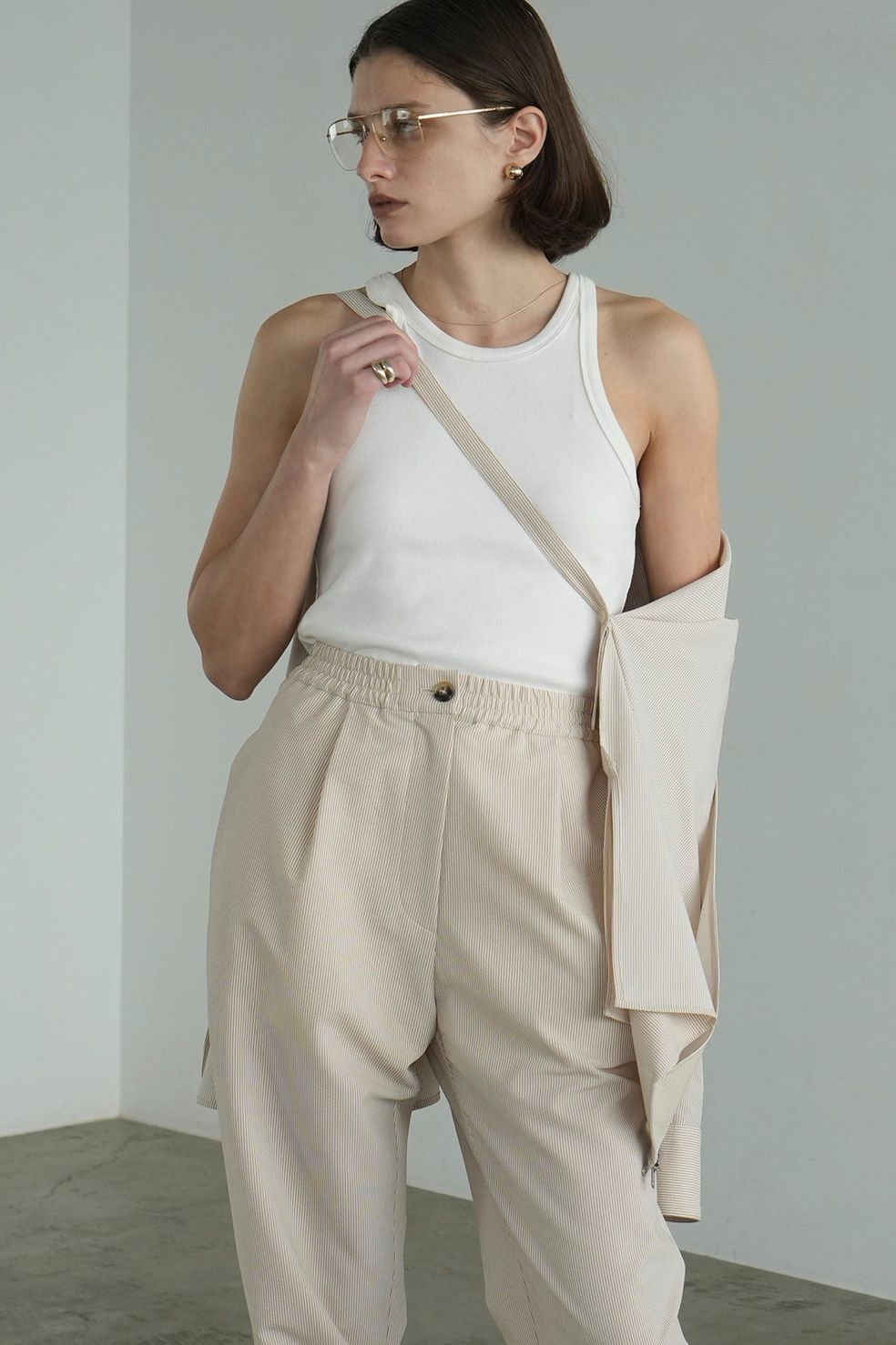 CLANE - サッカーストライプ ジップシャツ - SUCKER STRIPE ZIP SHIRT