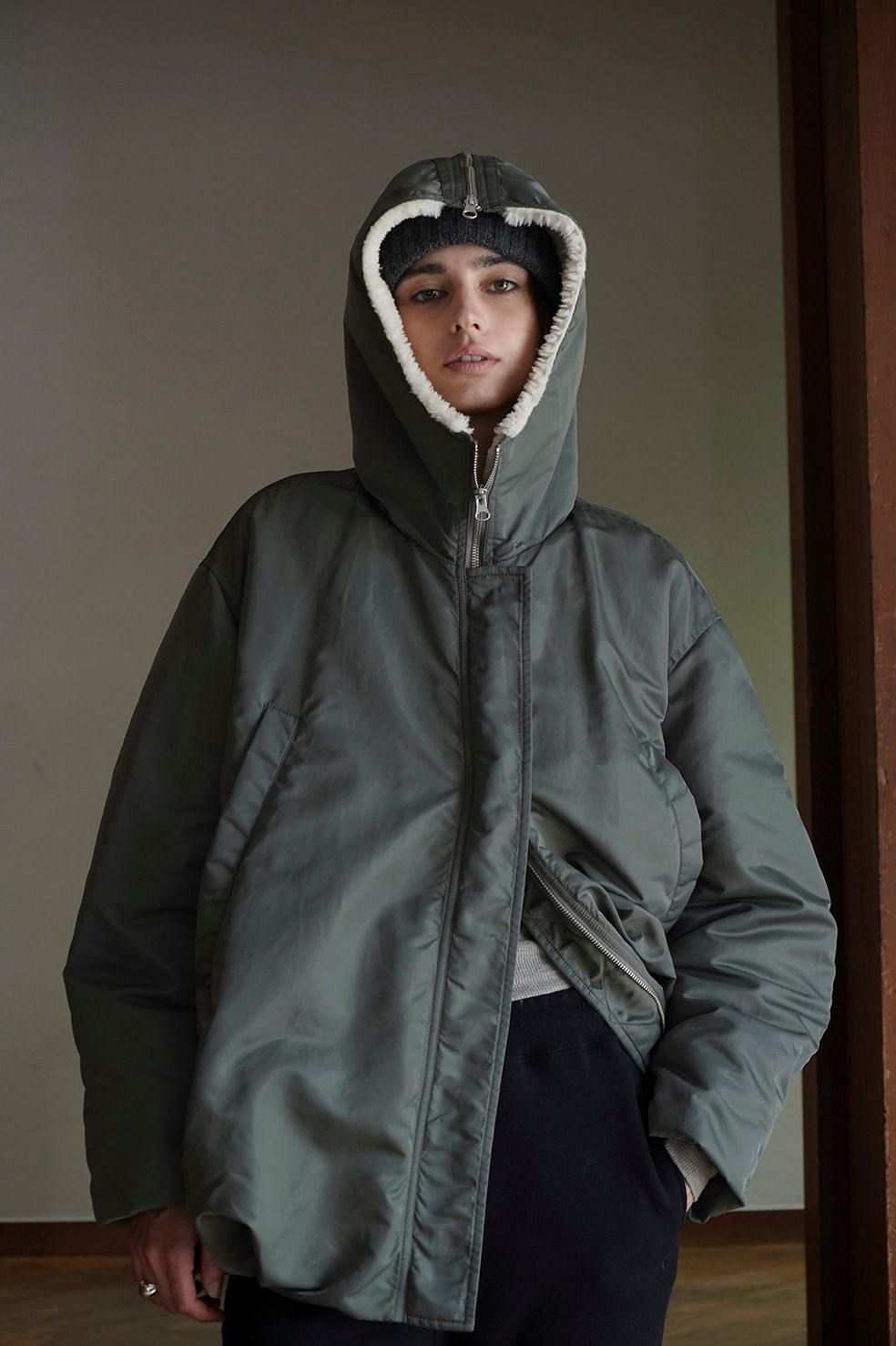 CLANE - ミリタリージャケット - BALLOON DESIGN HOODED N3B KHIKI