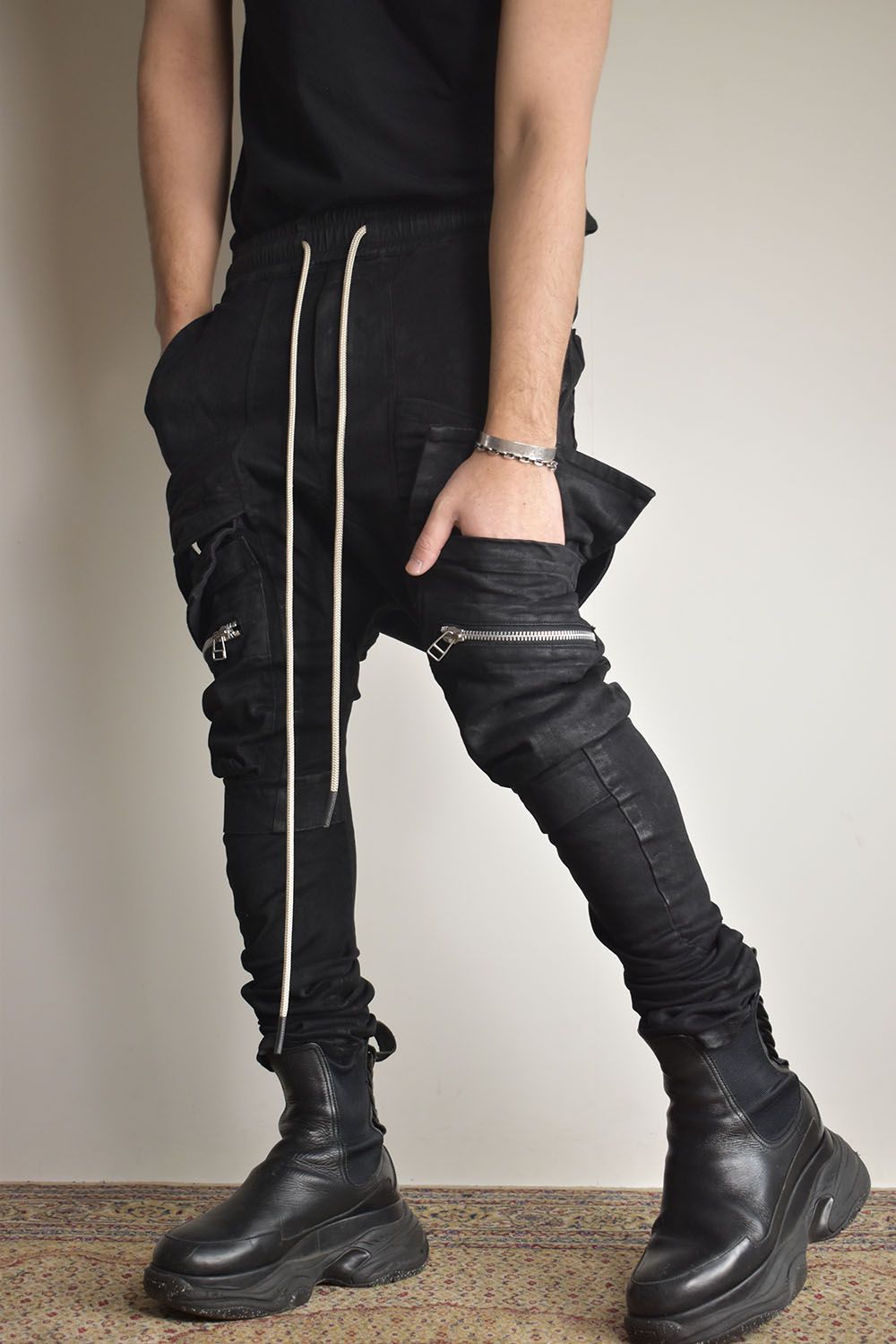 A.F ARTEFACT - Stretch Denim Coating Cargo Saruel Skinny