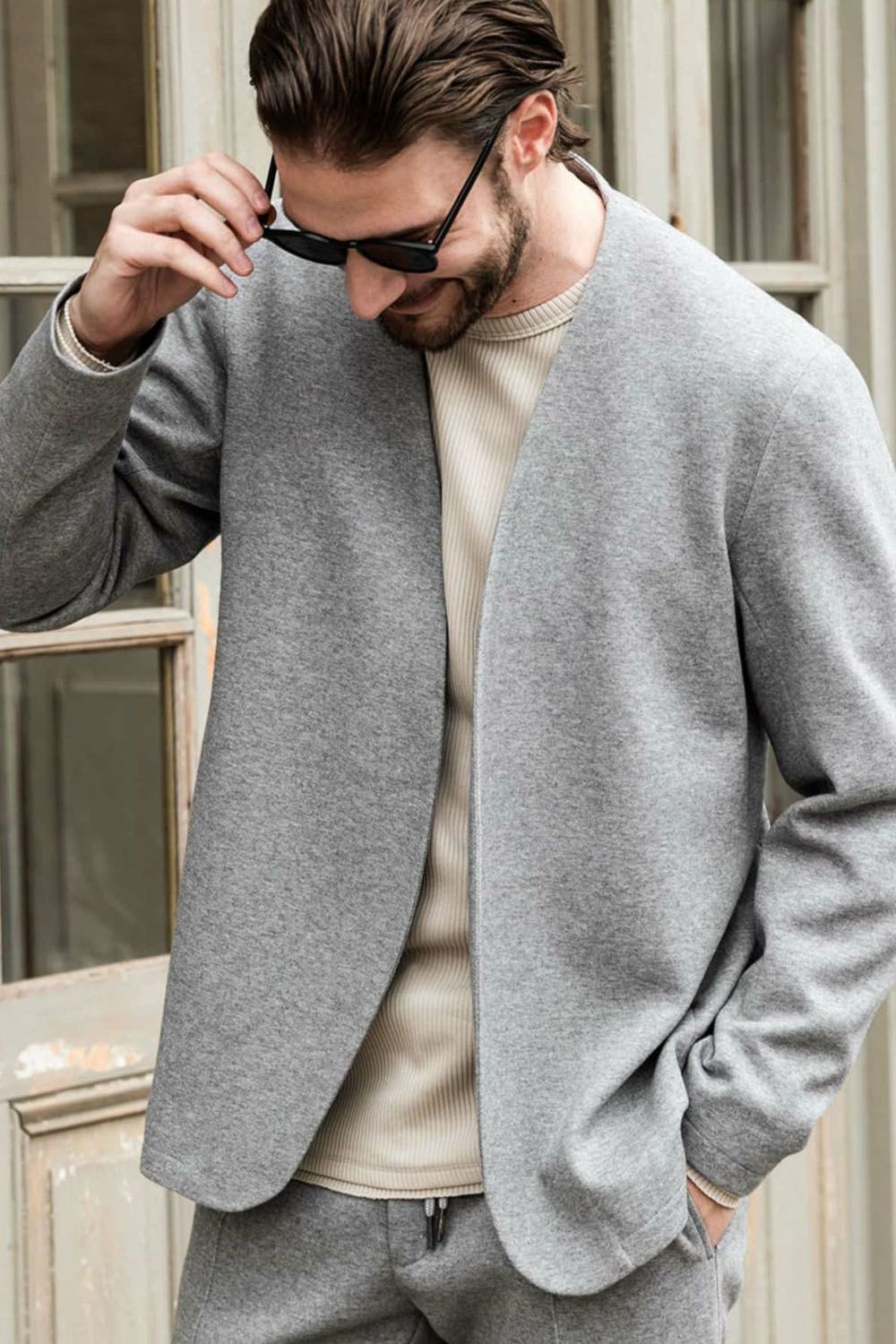 1PIU1UGUALE3 RELAX - COLLARLESS CUT AND SEW JACKET / ノーカラー