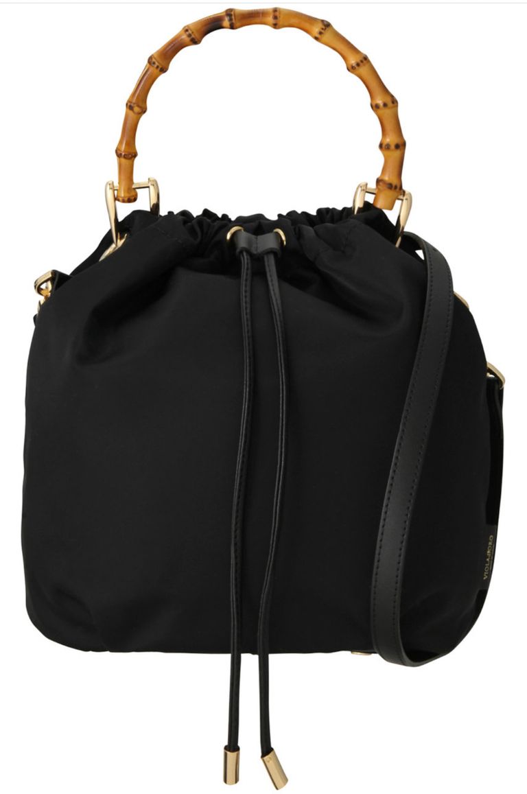 VIOLAd'ORO - バンブーハンドル2WAYナイロン巾着バッグ(ブラック