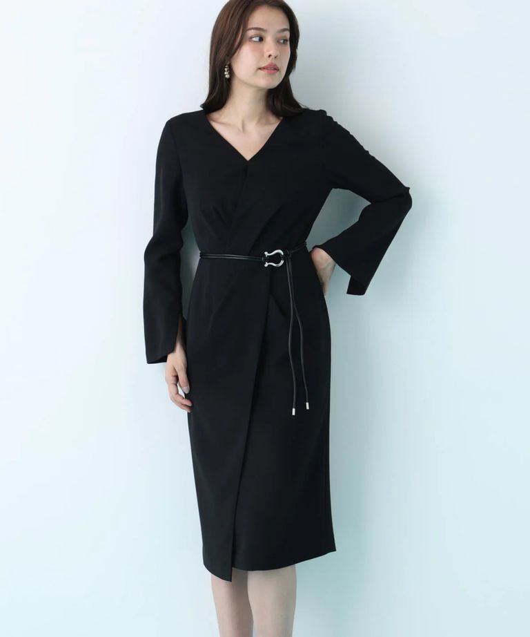 PINKY&DIANNE - タッククロスウエストワンピース(ブラック