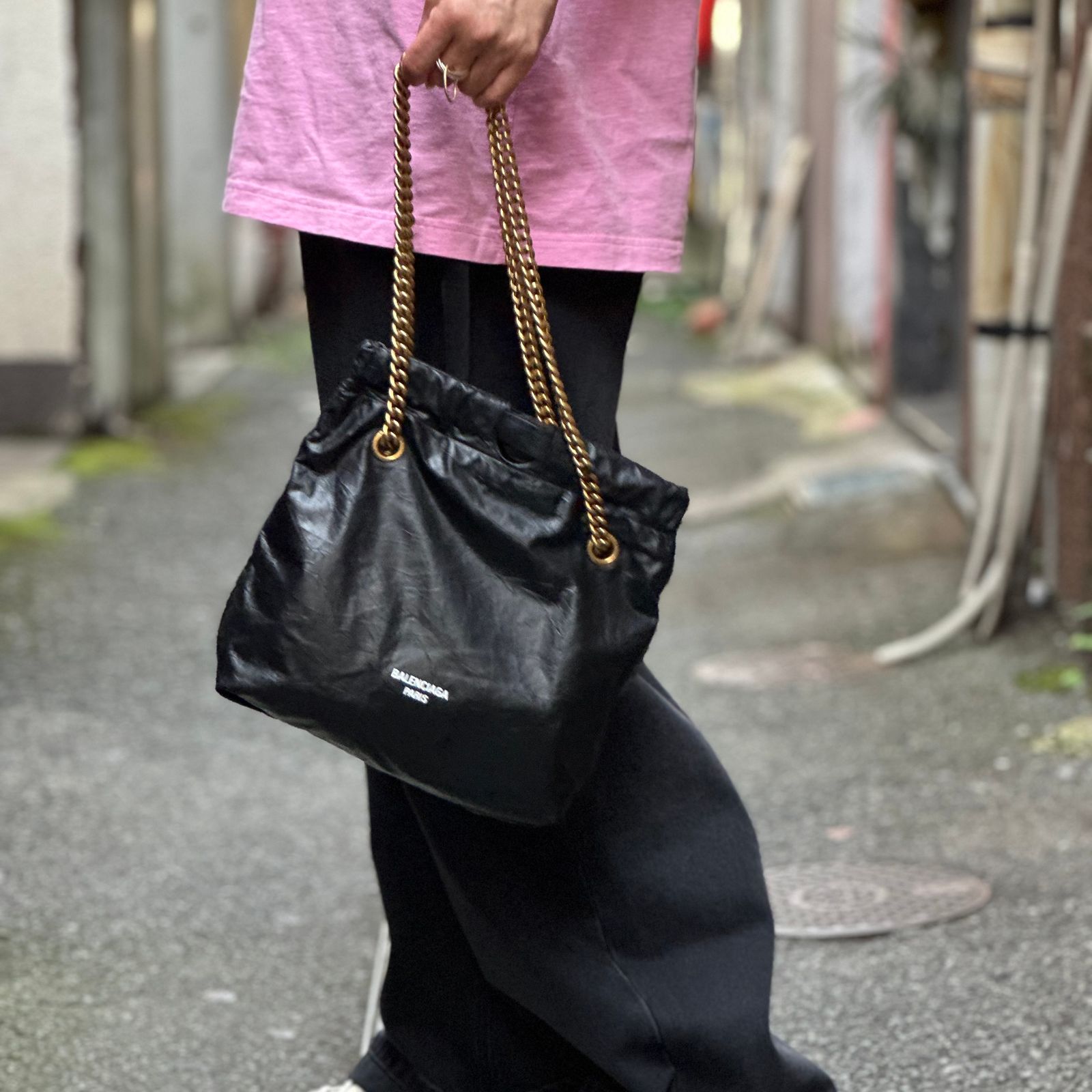 BALENCIAGA - CRUSH スモール トートバッグ / レザー製 / ブラック