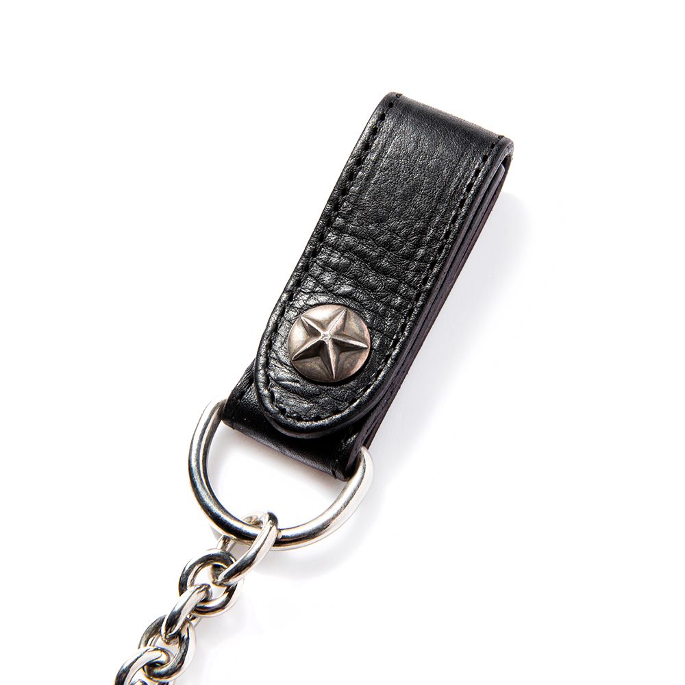 CALEE - SILVER STAR CONCHO LEATHER WALLET CHAIN (BLACK) / シルバー