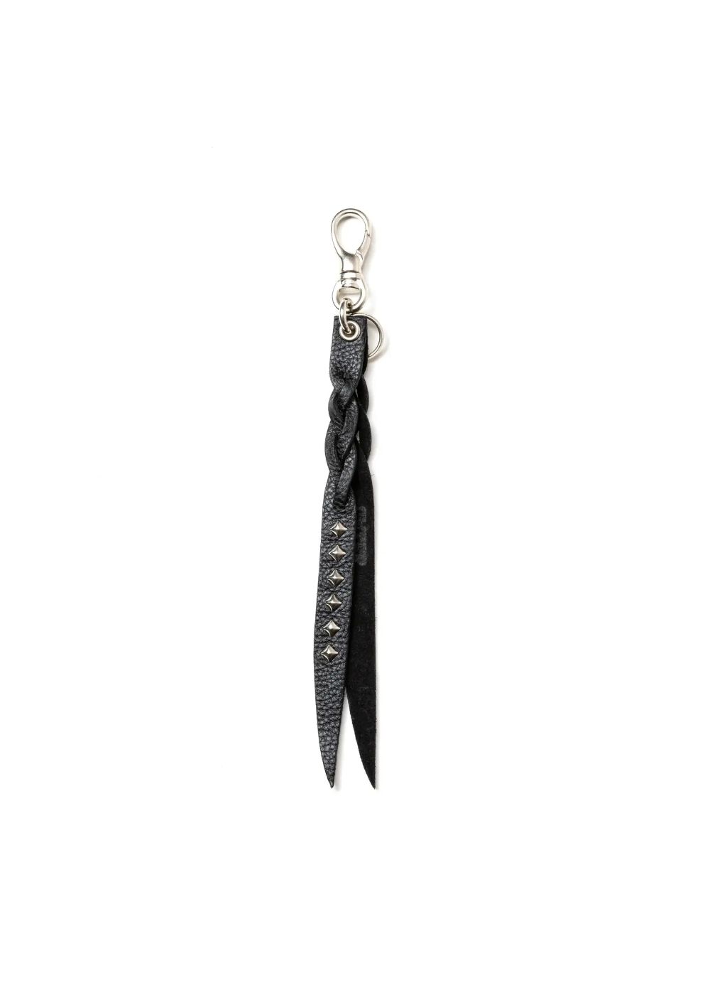 CALEE - STUDS & KNITTING LEATHER SHORT KEY RING ＜TYPE A＞ (BLACK
