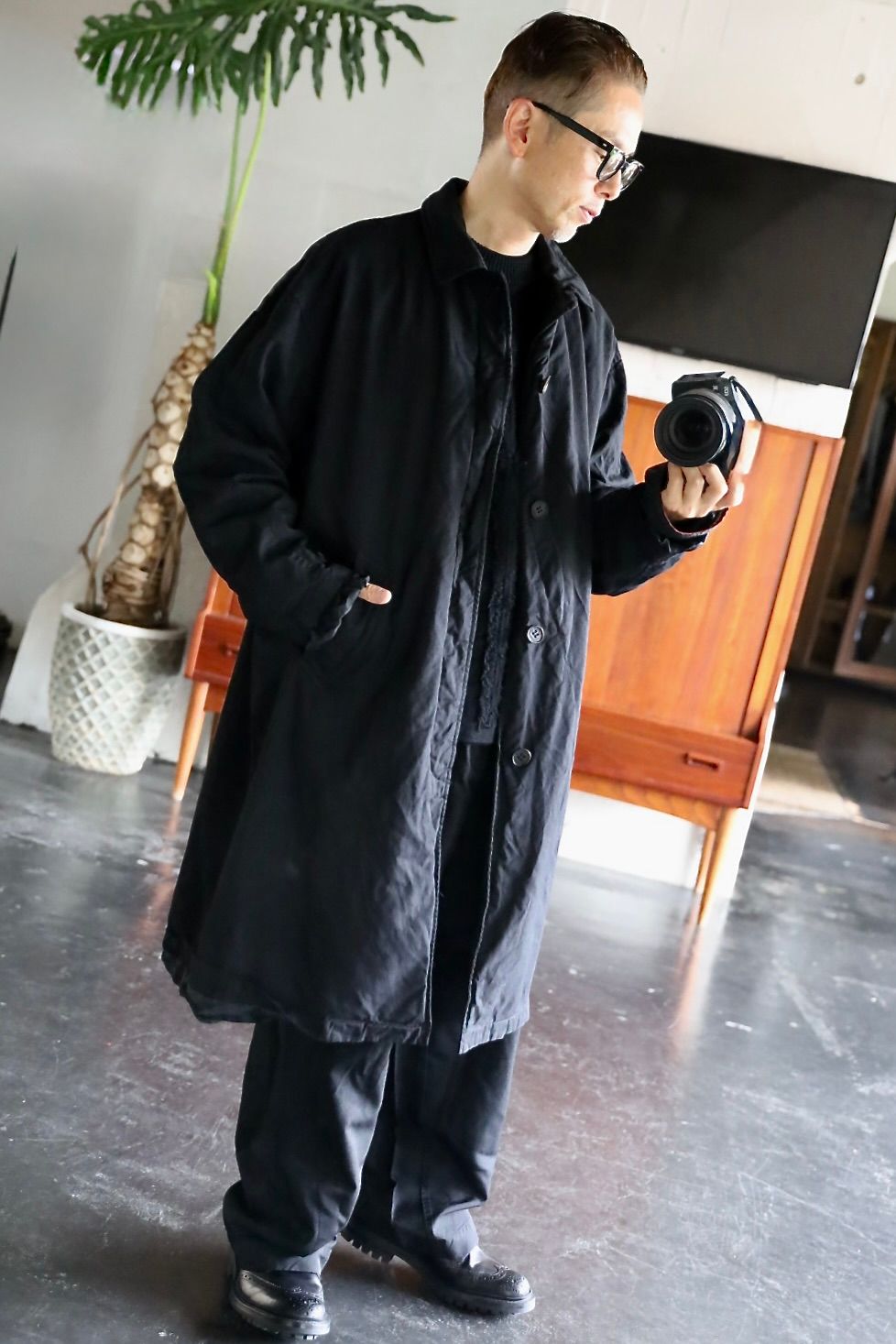 COMME des GARCONS HOMME エステルツイル製品染めコートスタイル