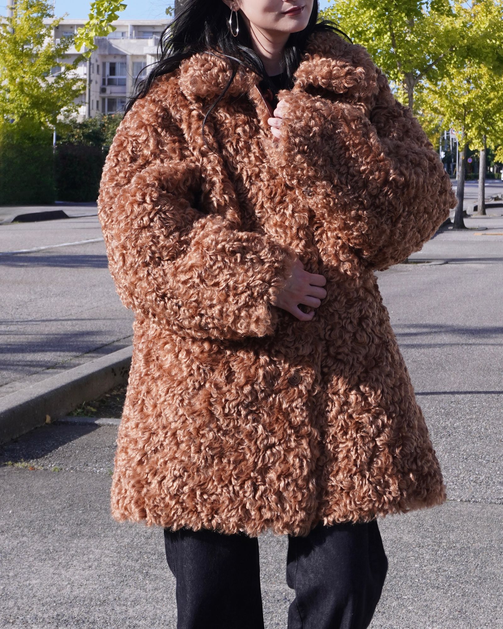 THINK FUR - Vintage Like Fake Mouton Reversible Coat (テラコッタ