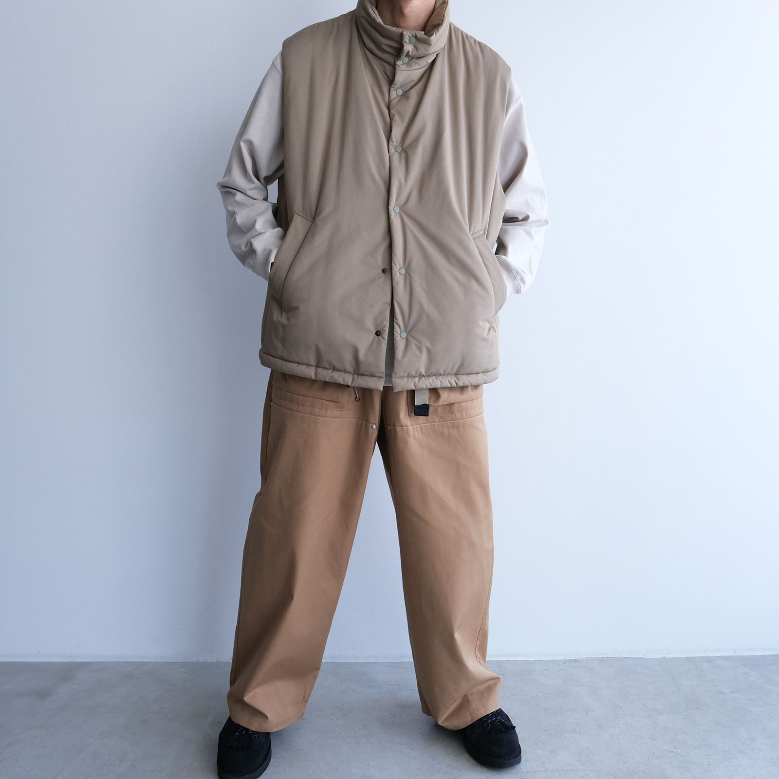 ATON - Vintage Nylon Twill Padded Vest -ベスト-（Beige / ベージュ