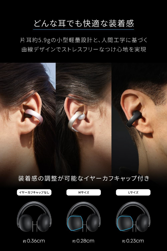 フルワイヤレスイヤホン Soundcore AeroClip ホワイト&ゴールド