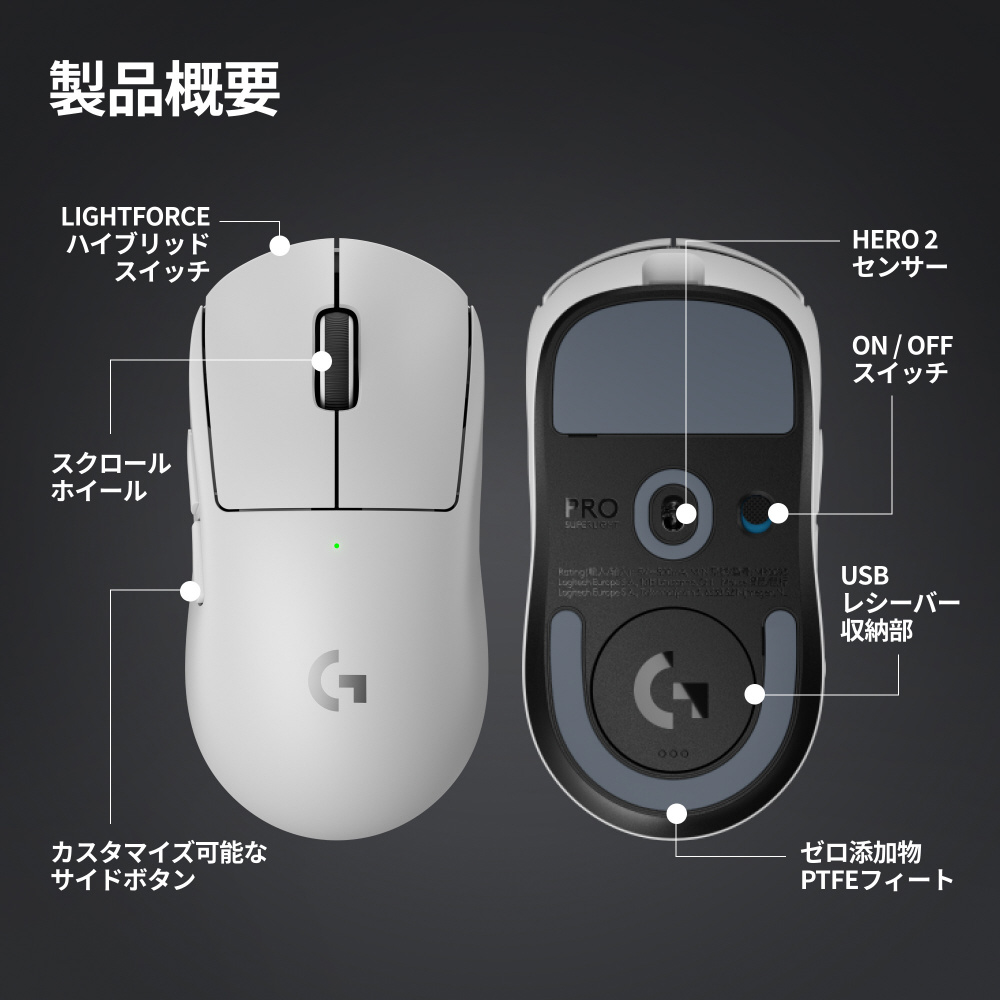 ゲーミングマウス PRO X SUPERLIGHT 2 ホワイト G-PPD-004WL-WH ［光学