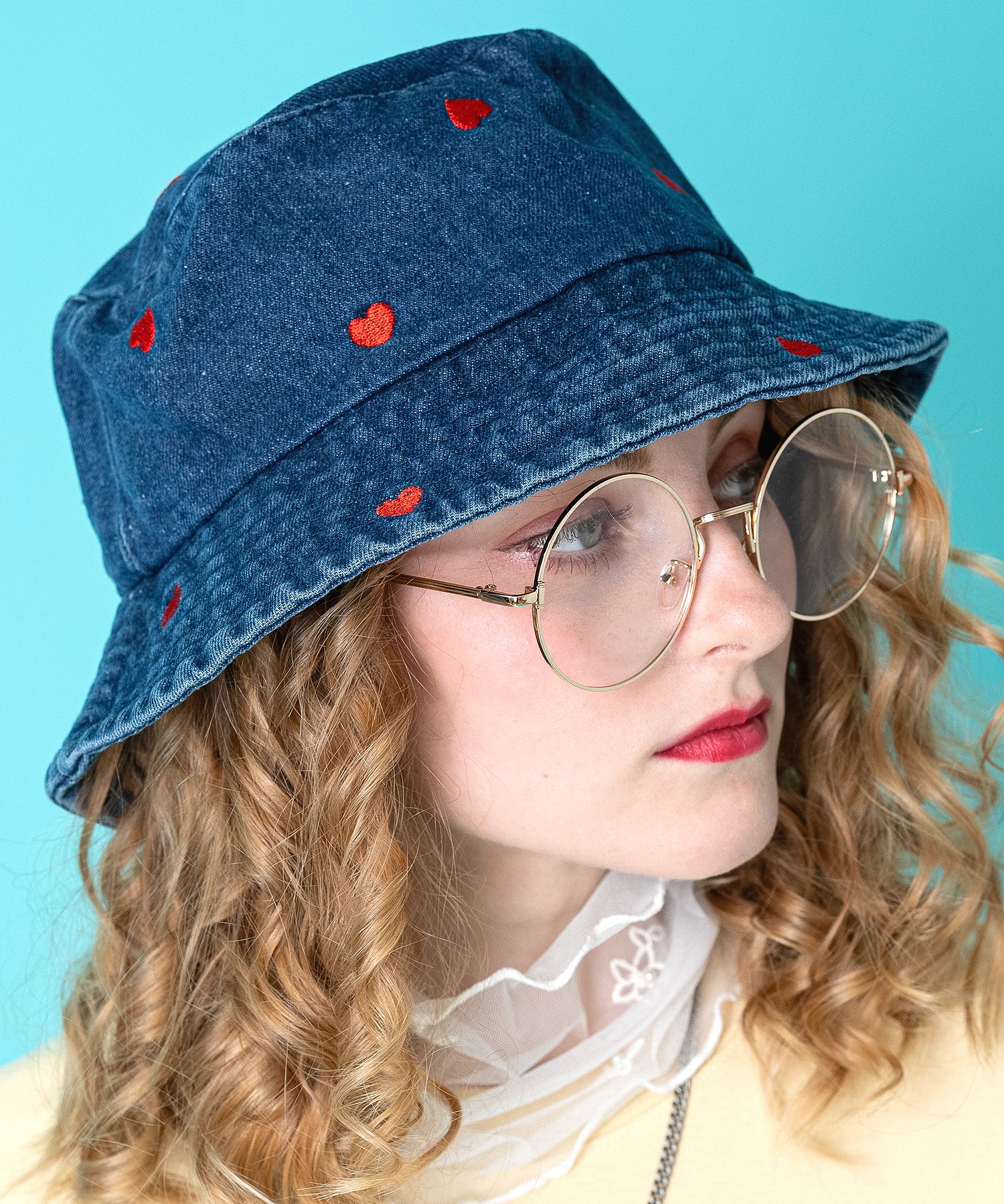 ハート刺繍デニムハット / バケットハット バケハ 柄 メンズ