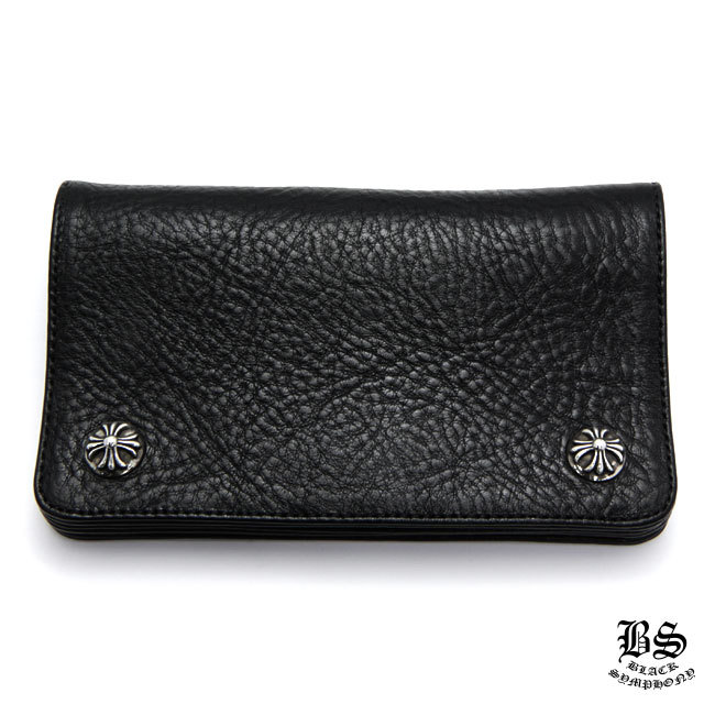 クロムハーツ1ジップクロスボタンレザーウォレットブラック|クロム